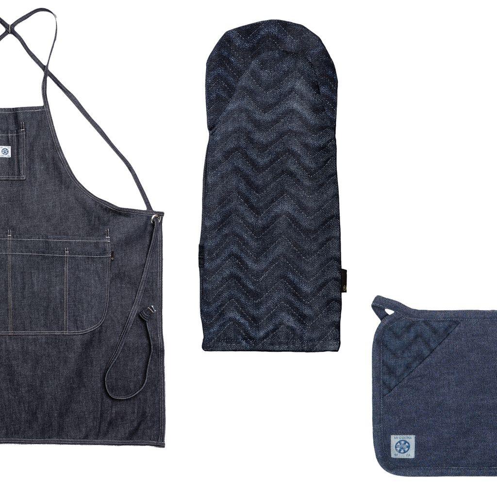 BUNDLE - CLASSIC APRON, STANDARD HERRINGBONE OVEN MITT AND HERRINGBONE POT HOLDER (RAW)